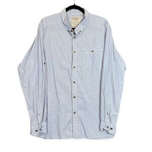 Craghoppers Blue Chambray Linen Look Cotton Button Front Shirt Roll Cuff Size XL